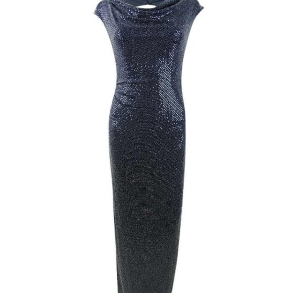 X by Xscape Women's Cowlneck Open-Back Sequined Gown Grey Size 4 - Picture 3 of 14